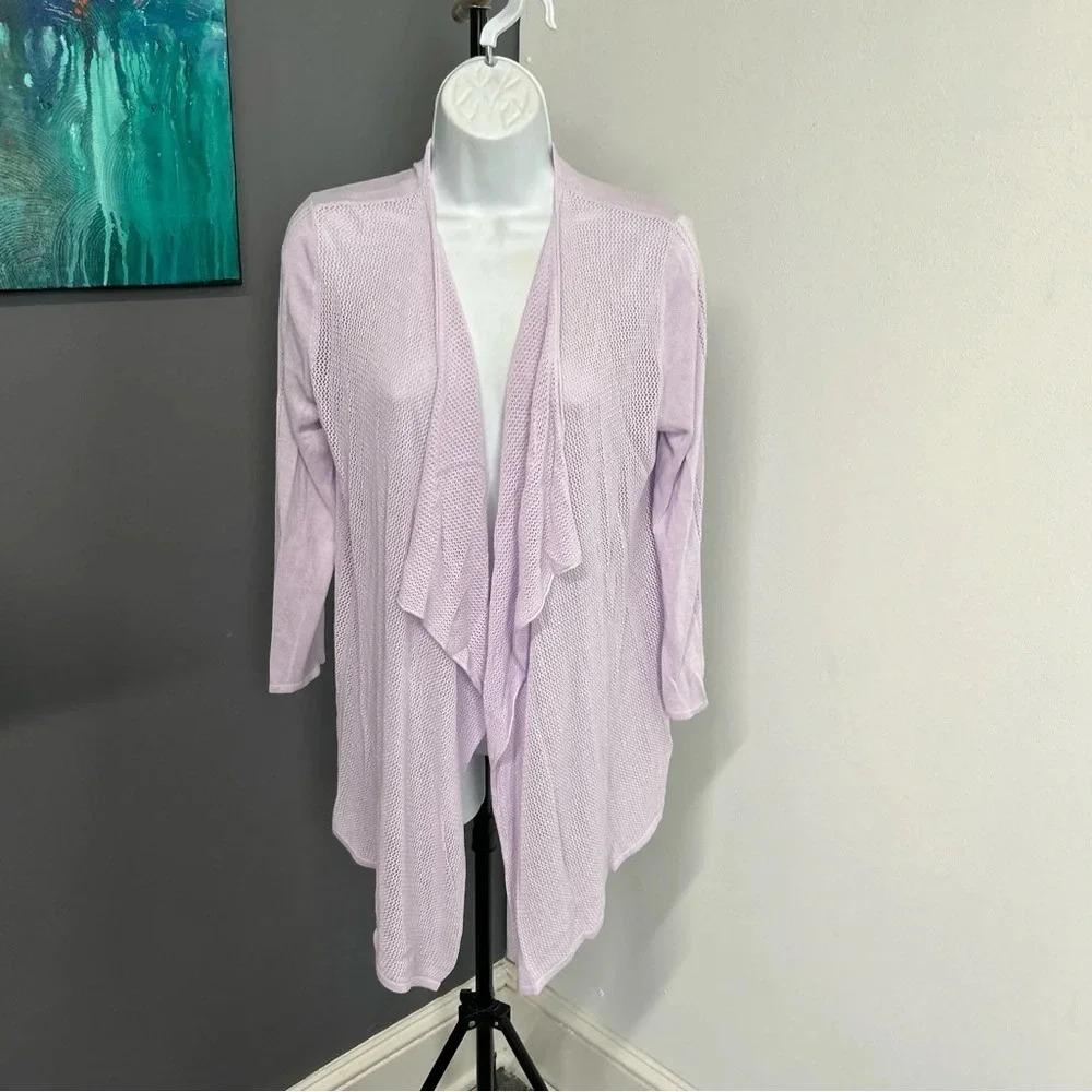 Emaline Women’s‎ Medium Purple Open Front Topper Cardigan Waterfall Semi Sheer
